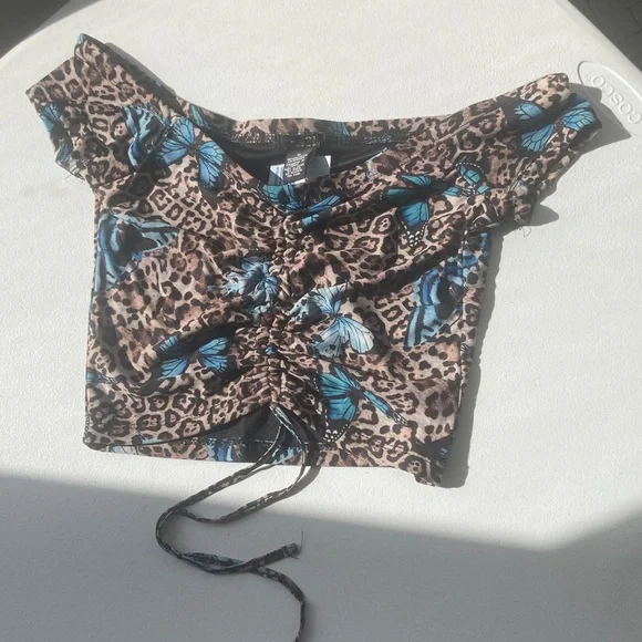 3/$12 Rue21 top Butterfly animal print cinch string in front casual boho M jr - Picture 16 of 17